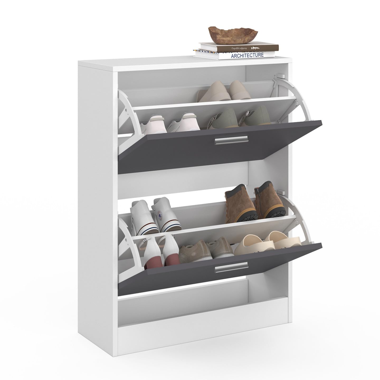 IDMarket - Meuble à Chaussures 12 Paires KLARK Blanc 2 Portes Grises