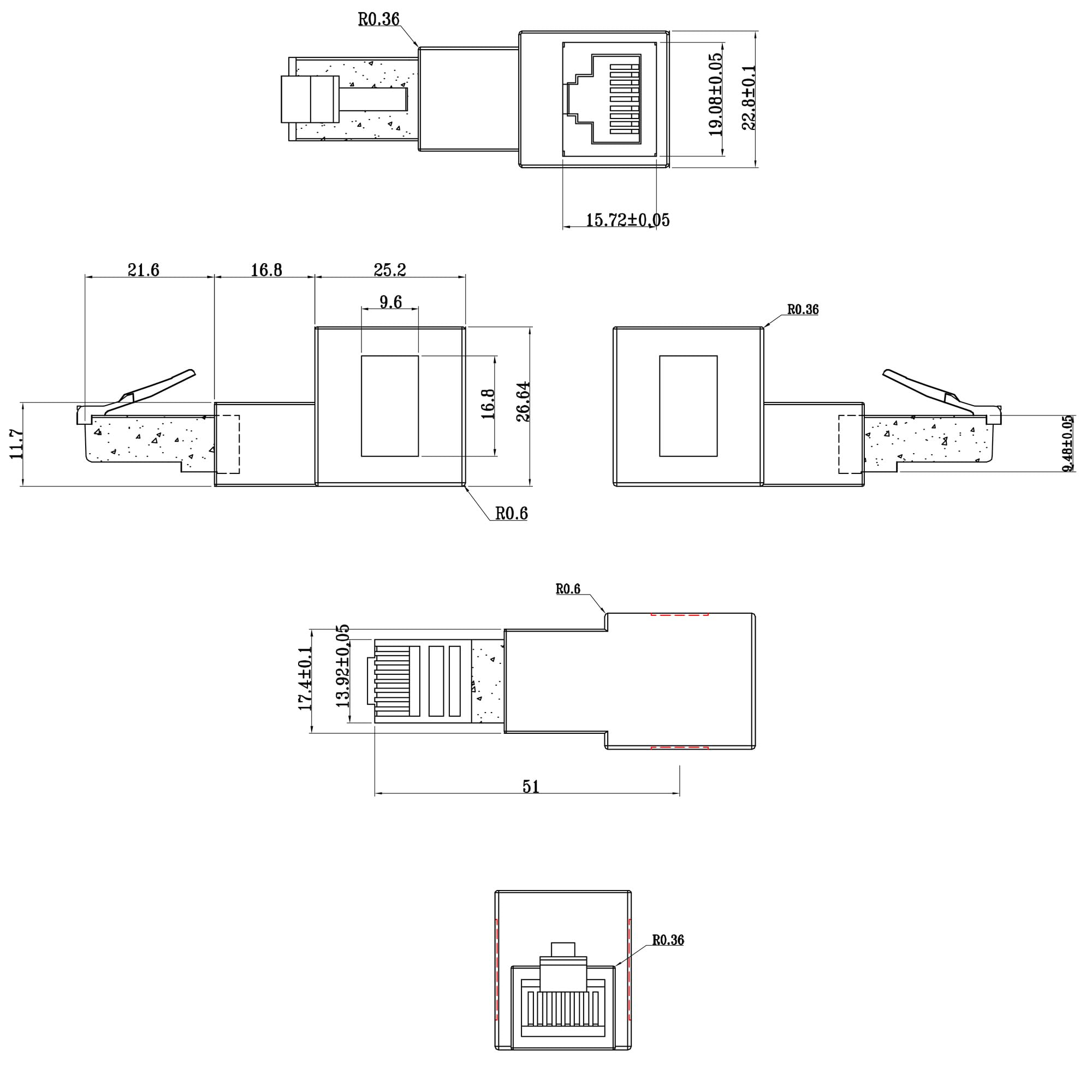 InLine® - Adattatore RJ45 cat. 6A, connettore RJ45 maschio/femmina, 90° verso l'alto