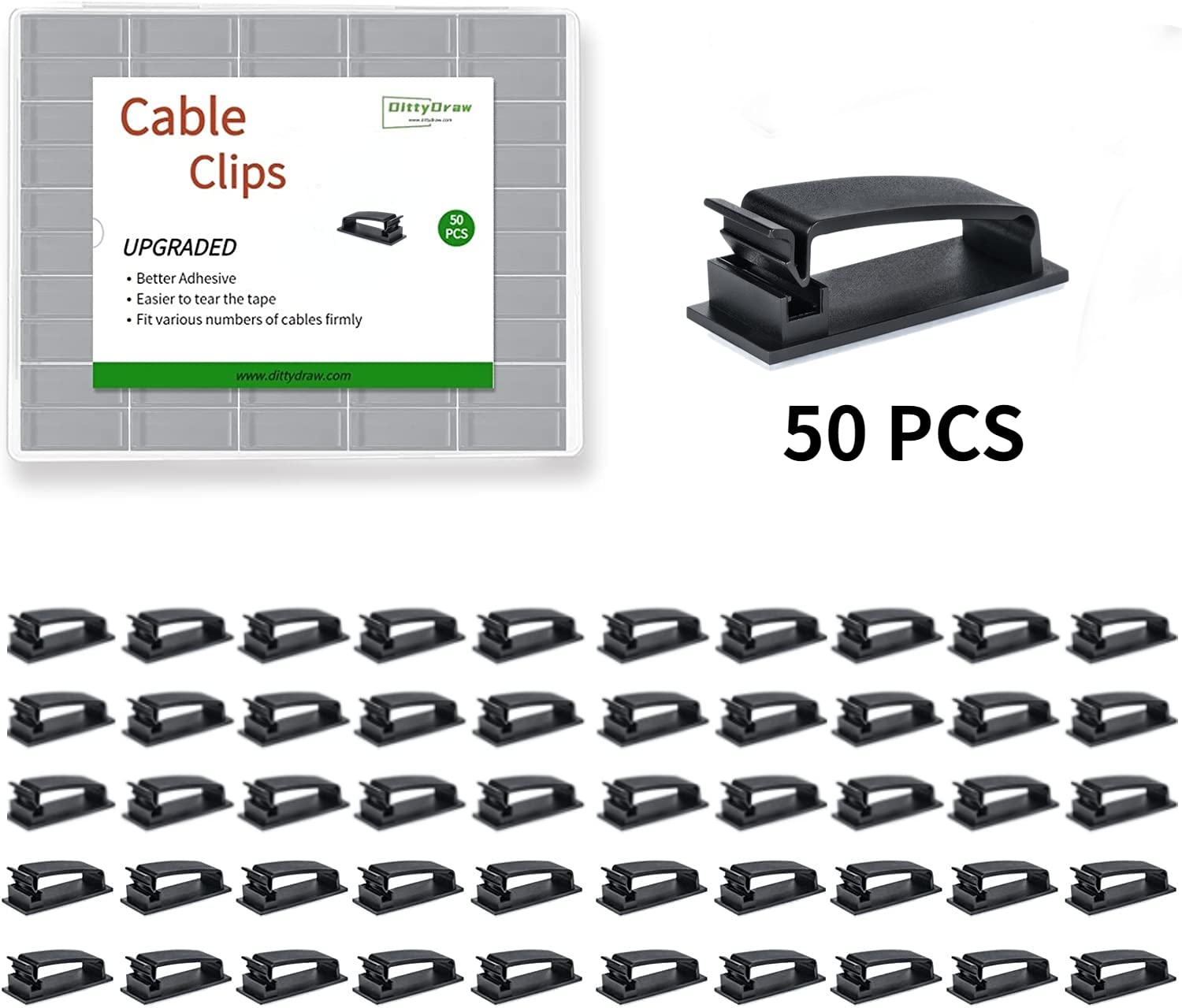 Clips para cables, organizador de cables adhesivo para debajo del escritorio, hogar, oficina, soporte de alambre de coche HELBOAR (50 piezas)