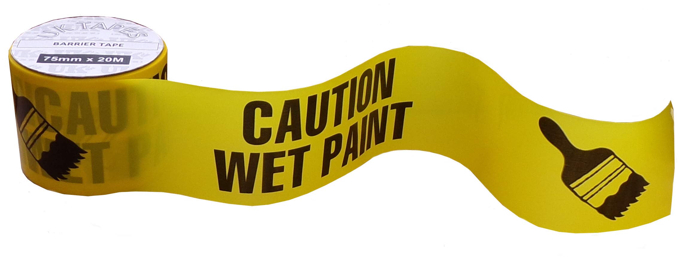 Uk Tapes Black On Yellow Caution Wet Paint Barrier Tape - Hazard Warning Cordon - Non-Adhesive Plastic Marking Tape (75Mm X 20M)
