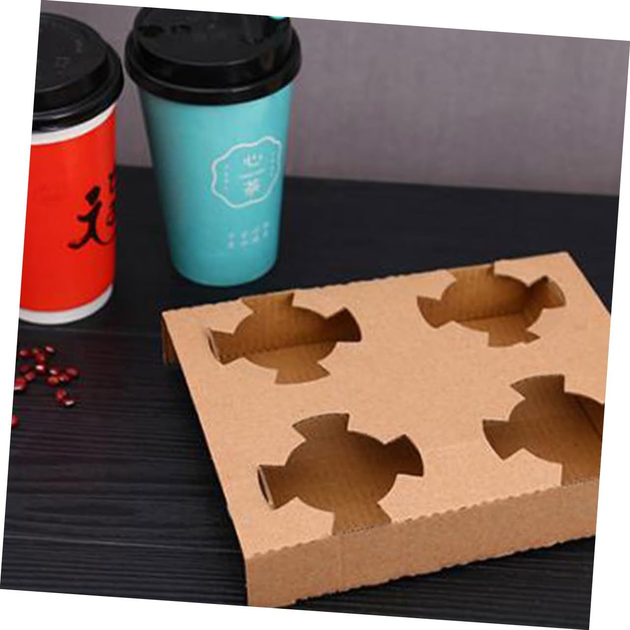 STOBAZA 10Pcs Disposable Milk Tea Holder Drink Carrier Tray Paper Cup Stand for Hot Cold Beverages Four Slot Packing Cup Holder for Takeout