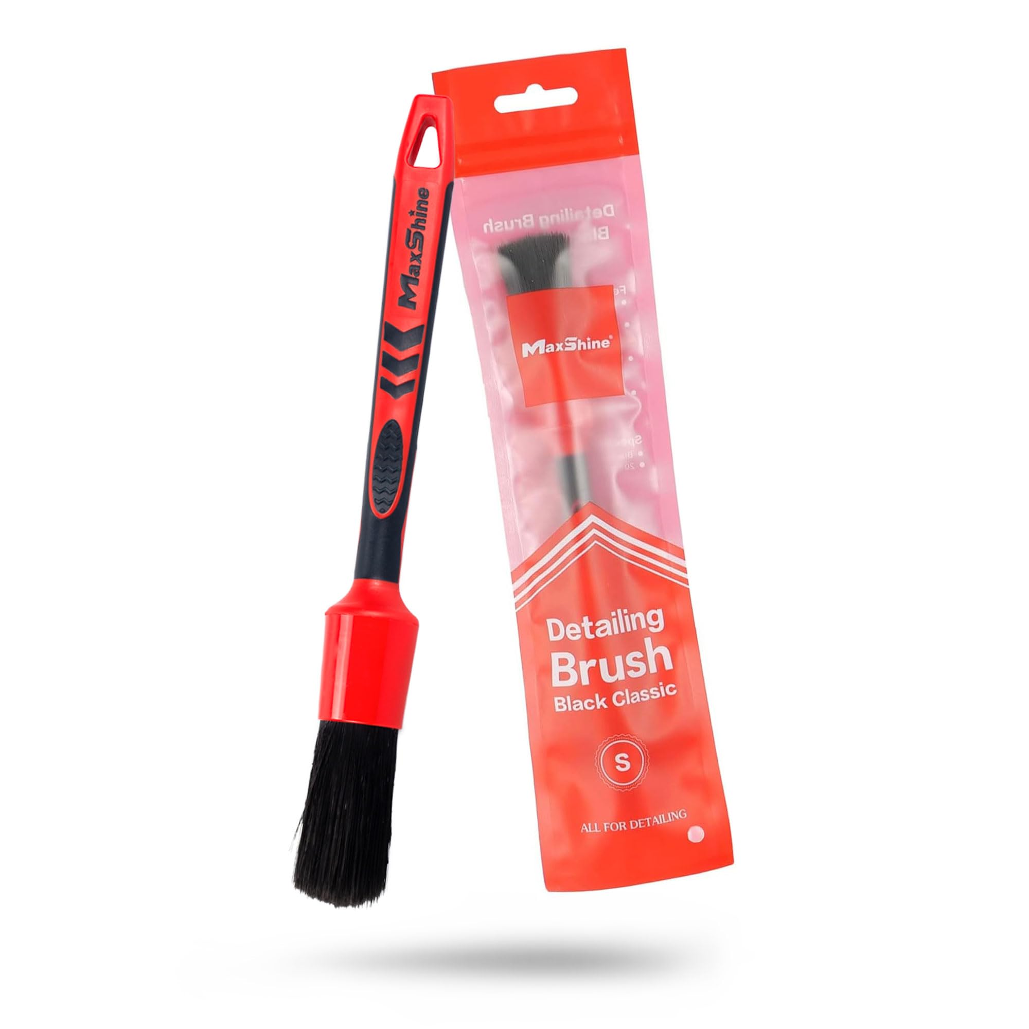 Maxshine Medium #12 Universal Detailing Brush – Black Classic with Soft Synthetic Bristles – Durable, High-Density Brush for Interior, Exterior,