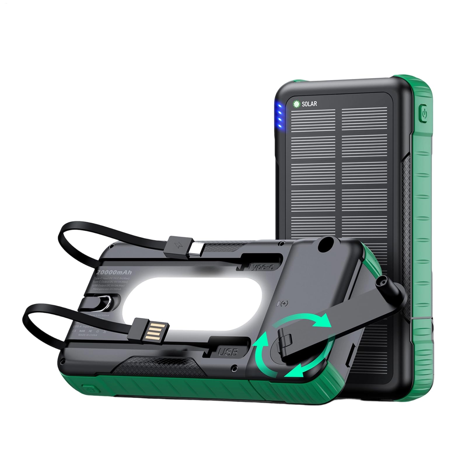 Caricatore Solare Power Bank Batteria da 20000mAh per Sopravvivenza | Power Bank Solare con Manovella per Viaggio Pesca Campeggio Escursionismo Viaggio Zaino in Spalla Festival
