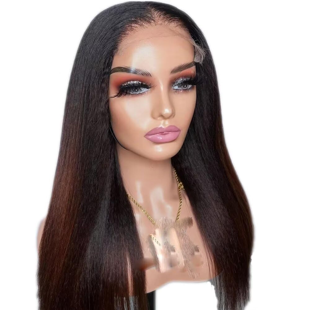 Amazon.com : Yaki Straight Reddish Brown Ombre 13x6 Lace  display picture 1