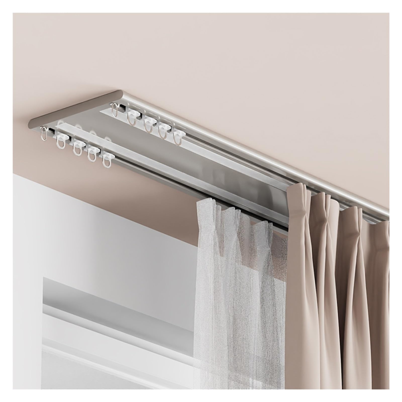 Heavy-Du Champagne Ensemble de rails de plafond avec glissières silencieuses, 160 cm Double rail séparateur de pièce pour salon et chambre à coucher