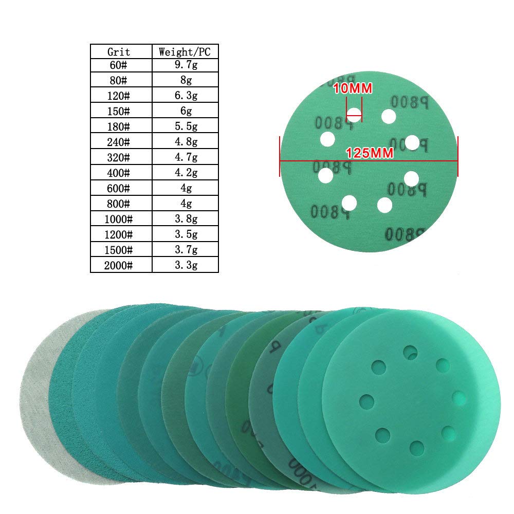 Professionale anti intasamento auto 125 mm carta vetrata 5 pollici pellicola abrasiva disco bagnato e amp; Gancio asciutto e amp; Utensili abrasivi ad anello con grana 60~400.240 , 16 pezzi