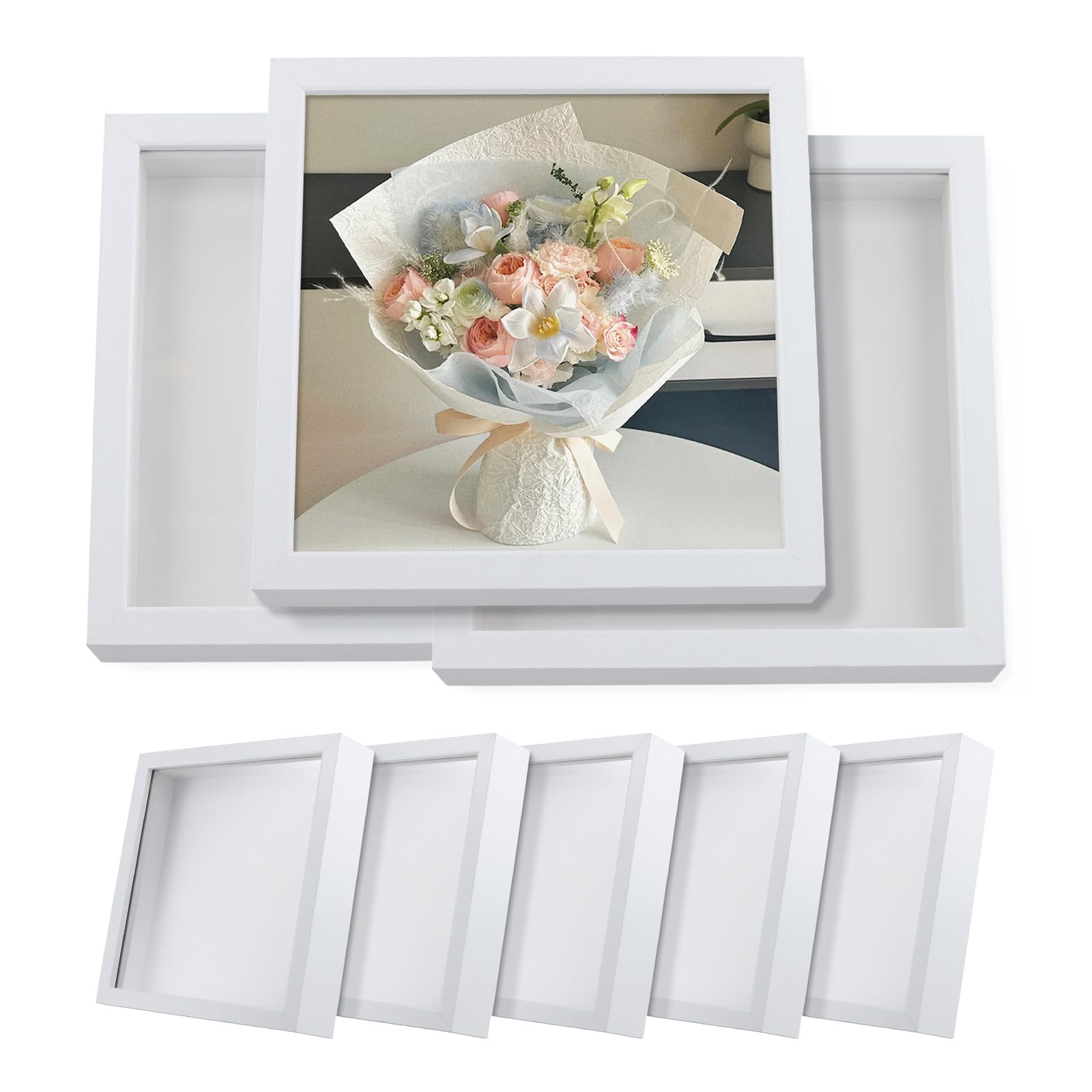 Marco de caja de sombra de 8x8 pulgadas blanco MAHIONG para fotos 3D y manualidades pack de 8