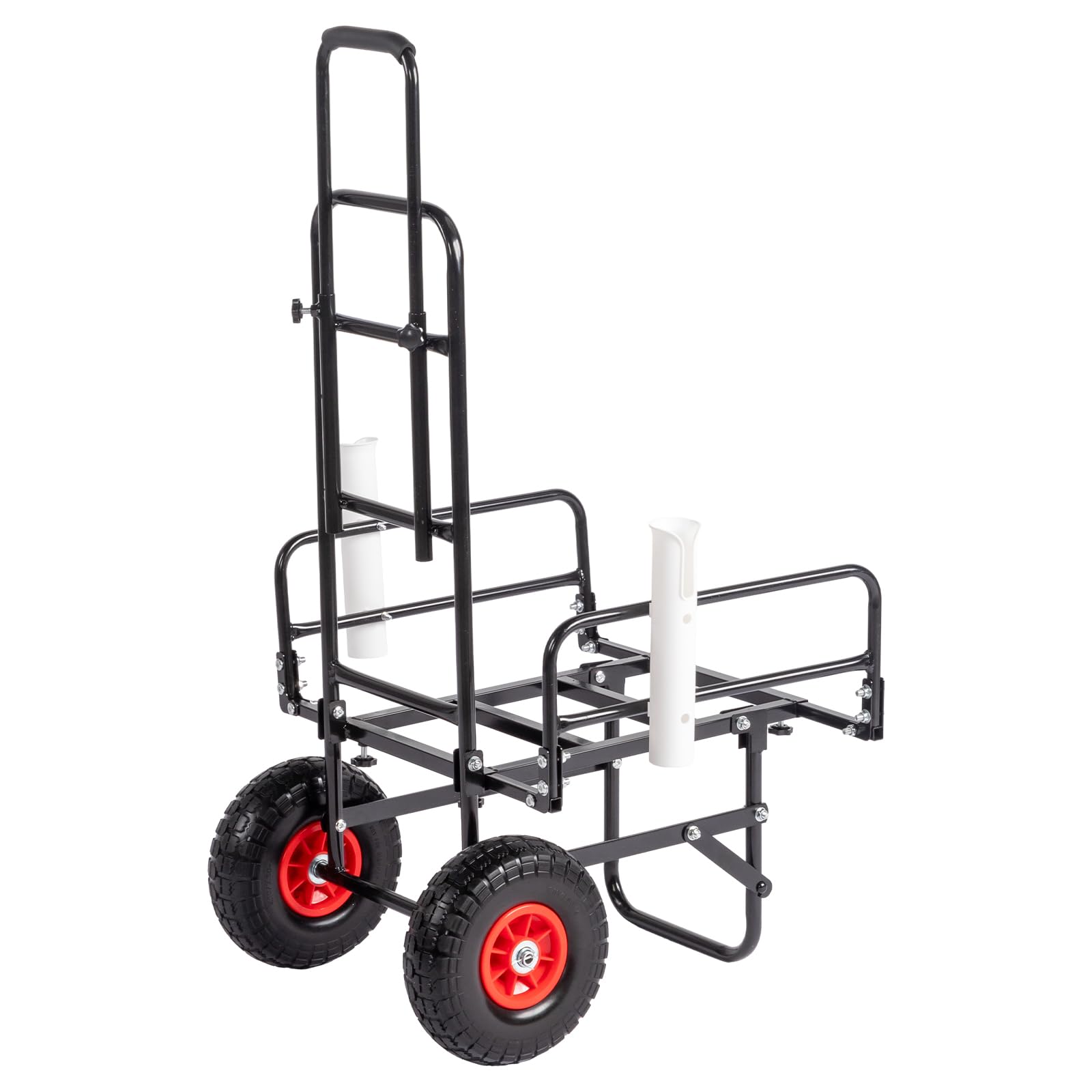 Carrello da pesca pieghevole con due ruote in poliuretano Carrello in acciaio per un facile trasporto Due supporti per canna da pesca regolabili leggero nero