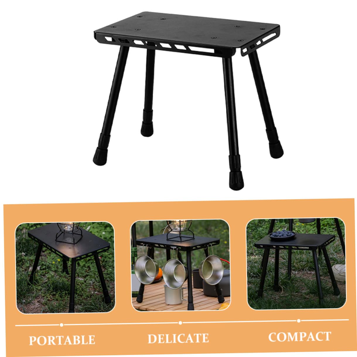 Table de Camping Pliante Compacte en Fer, Petite Table D’appoint Noire | Pliable et Facile à Transporter, Usage Randonnée et Fête Extérieure, Format Mini