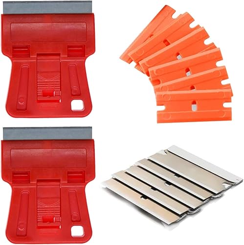 Wekoil Mini rascador de hoja de afeitar de alta visibilidad de 1.5 pulgadas, raspador de vidrio, raspador de ventana de pintura roja con 5 cuchillas