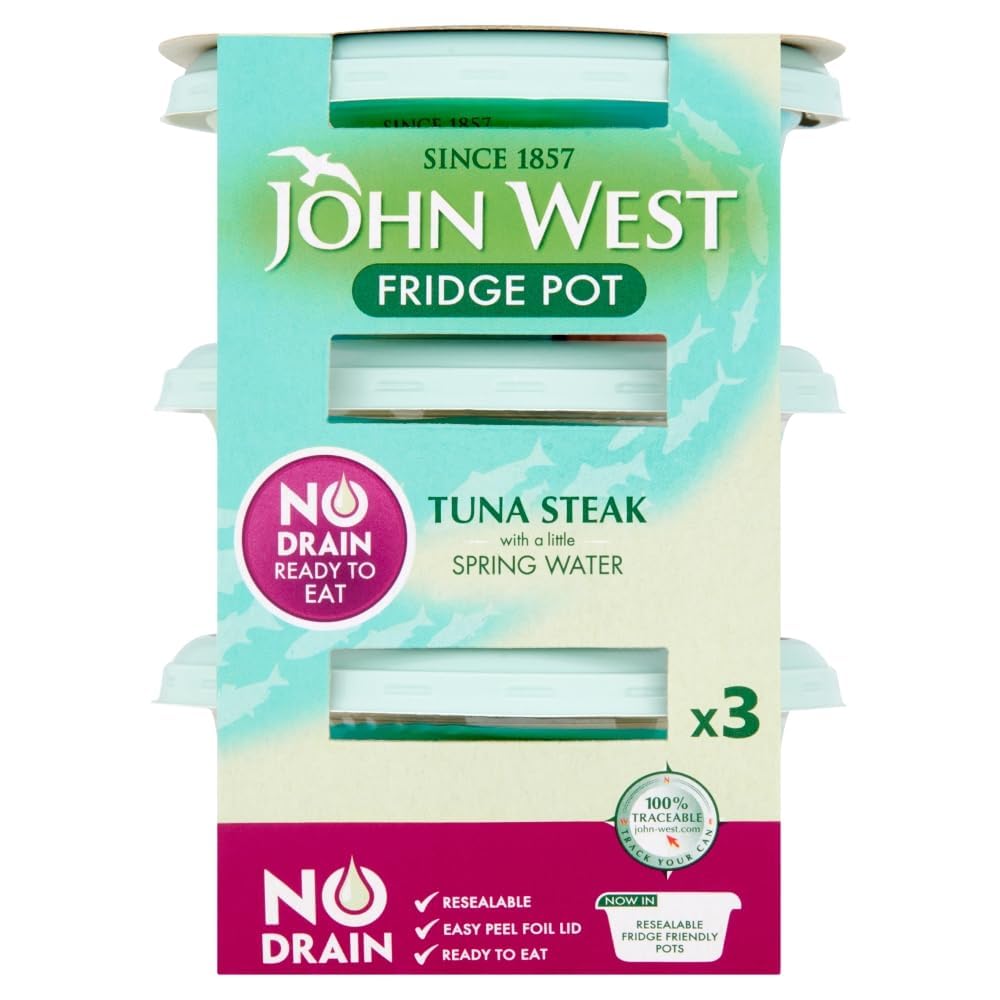 John West No Drain Tuna Steak in Spring Water, 3 Pots x 110 g