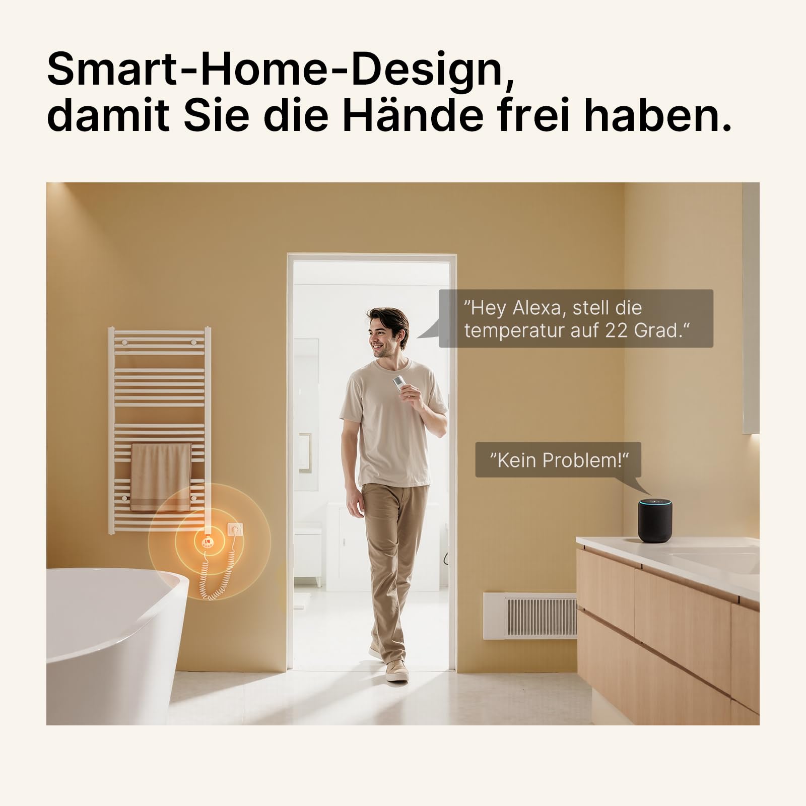 EMKE Barra riscaldante con termostato per termosifoni da bagno, 600 W, cartuccia di riscaldamento intelligente WiFi, in acciaio inox, per radiatore, scaldasalviette, scaldasalviette, elettrico, bianco
