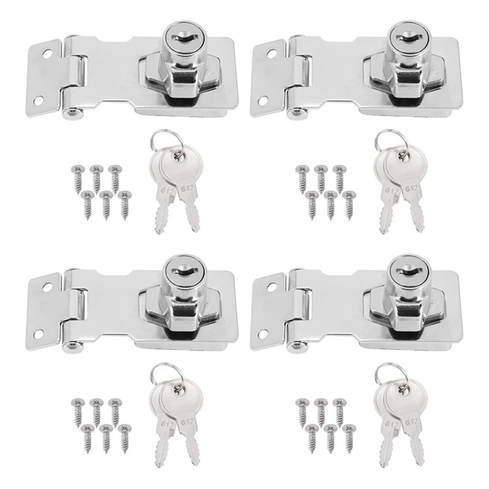 4 Pcs Keyed Hasp Locks 2.5 Inch Twist Knob Locking, Metal Latches Different for Doors