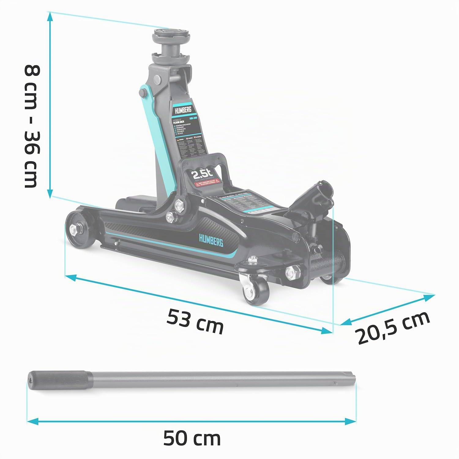 Humberg Wagenheber Hydraulischer Rangierwagenheber Auto Heber Niedrigprofil 2,5T 80-360 mm Rangierheber 2 Gummiauflagen Schwarz Blau