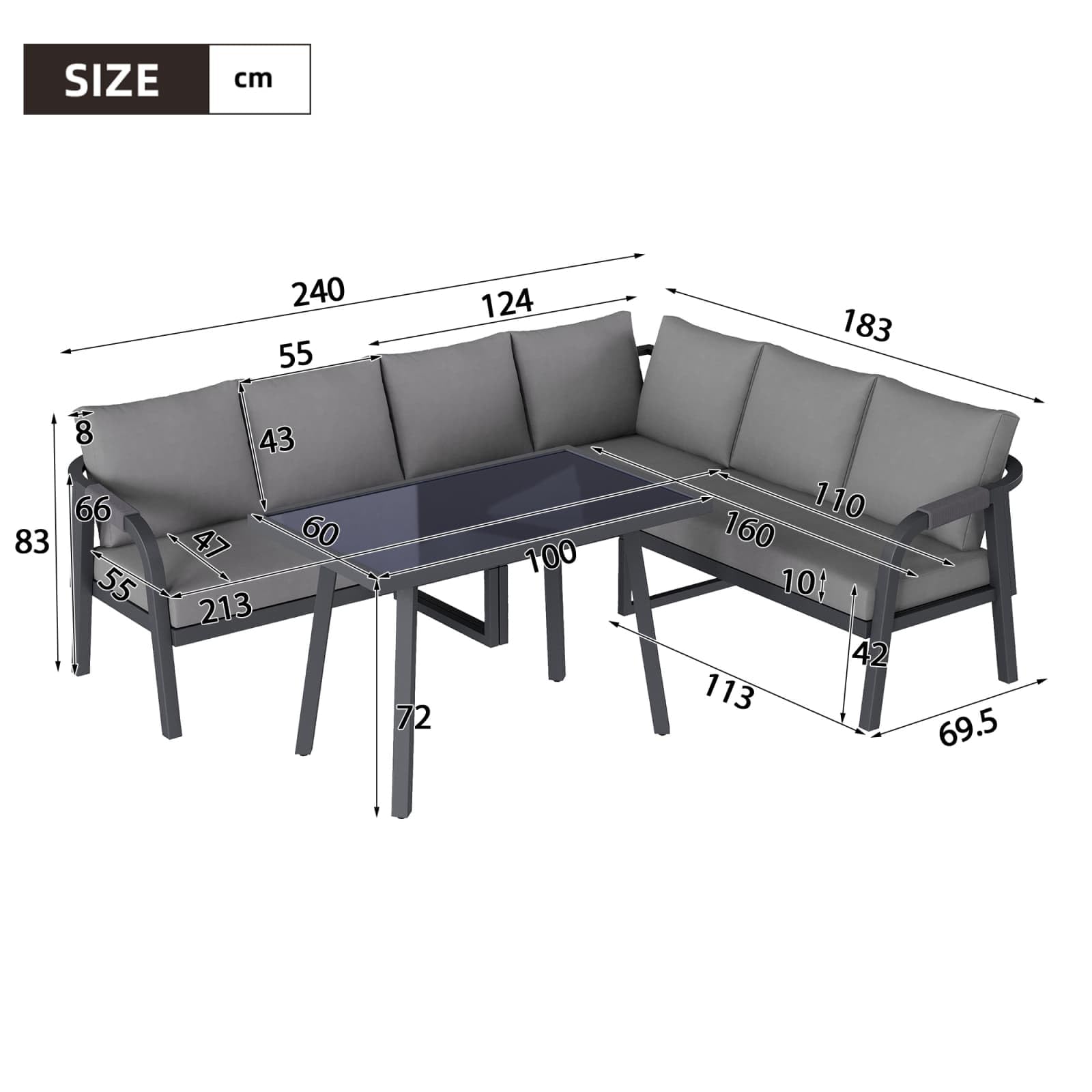 Set modulare da Esterno per 6 Persone con Divano, tavolino con Piano in