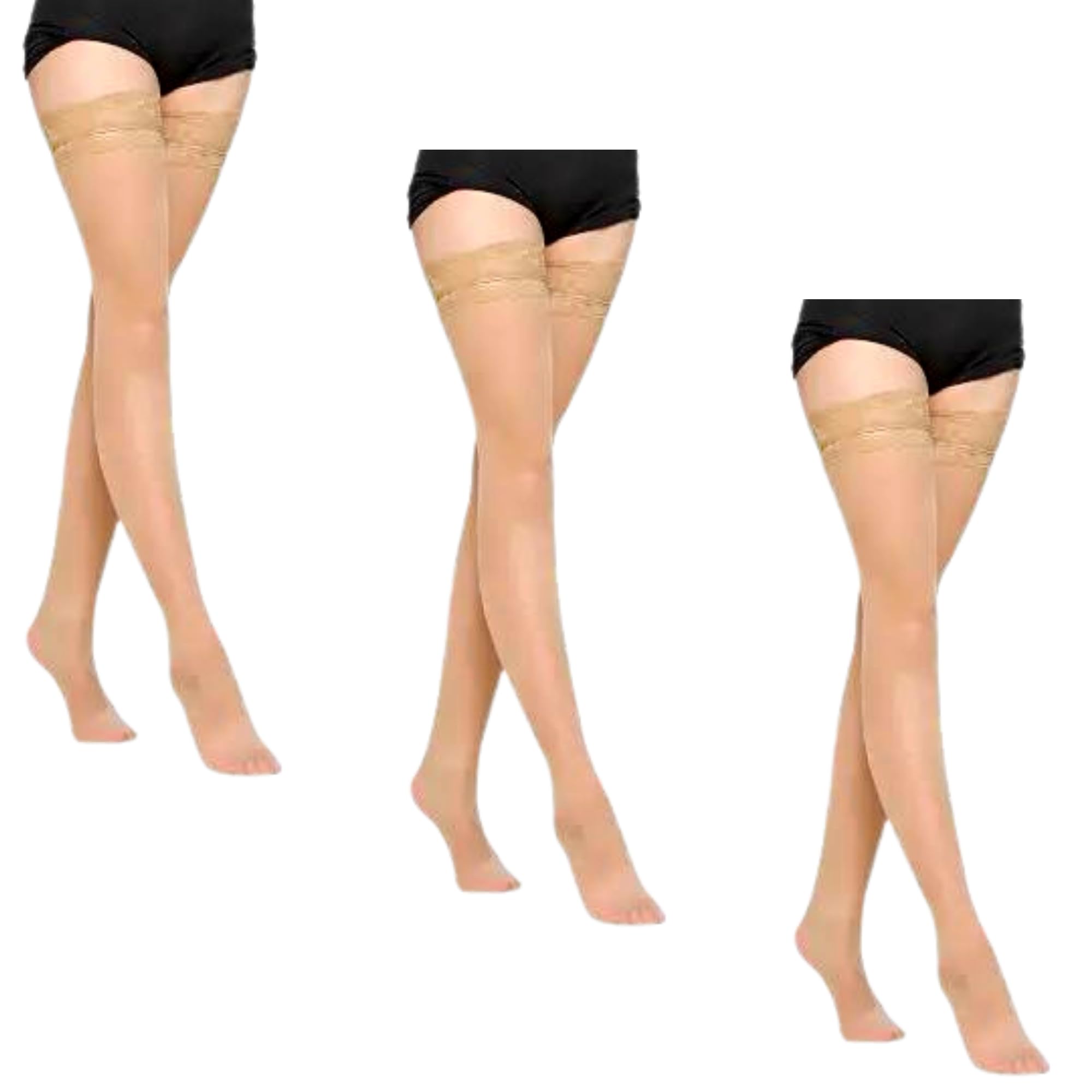 RINCS EssentialsWomen's Lace Stockings 3 Pack - Anti-Slip Silicone Top Fishnet, Thin Nylon Tights, Opaque Hold-Up Lingerie, Ultra Shimmery Sheer Over-Knee Hosiery (UK Size S-M)