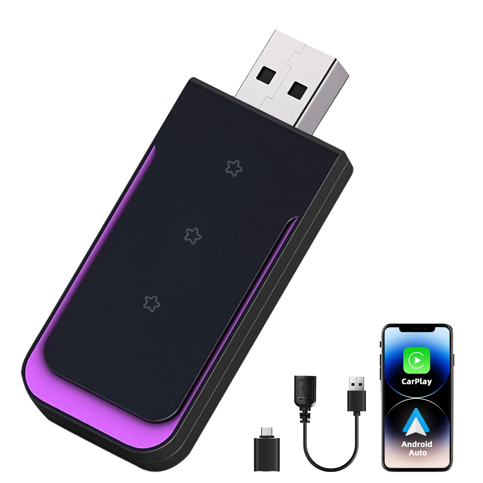 Wireless CarPlay Adapter for A-pple & Android, Plug and Play Low Latency Convert Wired to Wireless CarPlay Dongle for Cars with USB-A and TYPE-C, Compatible with Cars from 2016 and iOS 10+/Android 11+-image-12