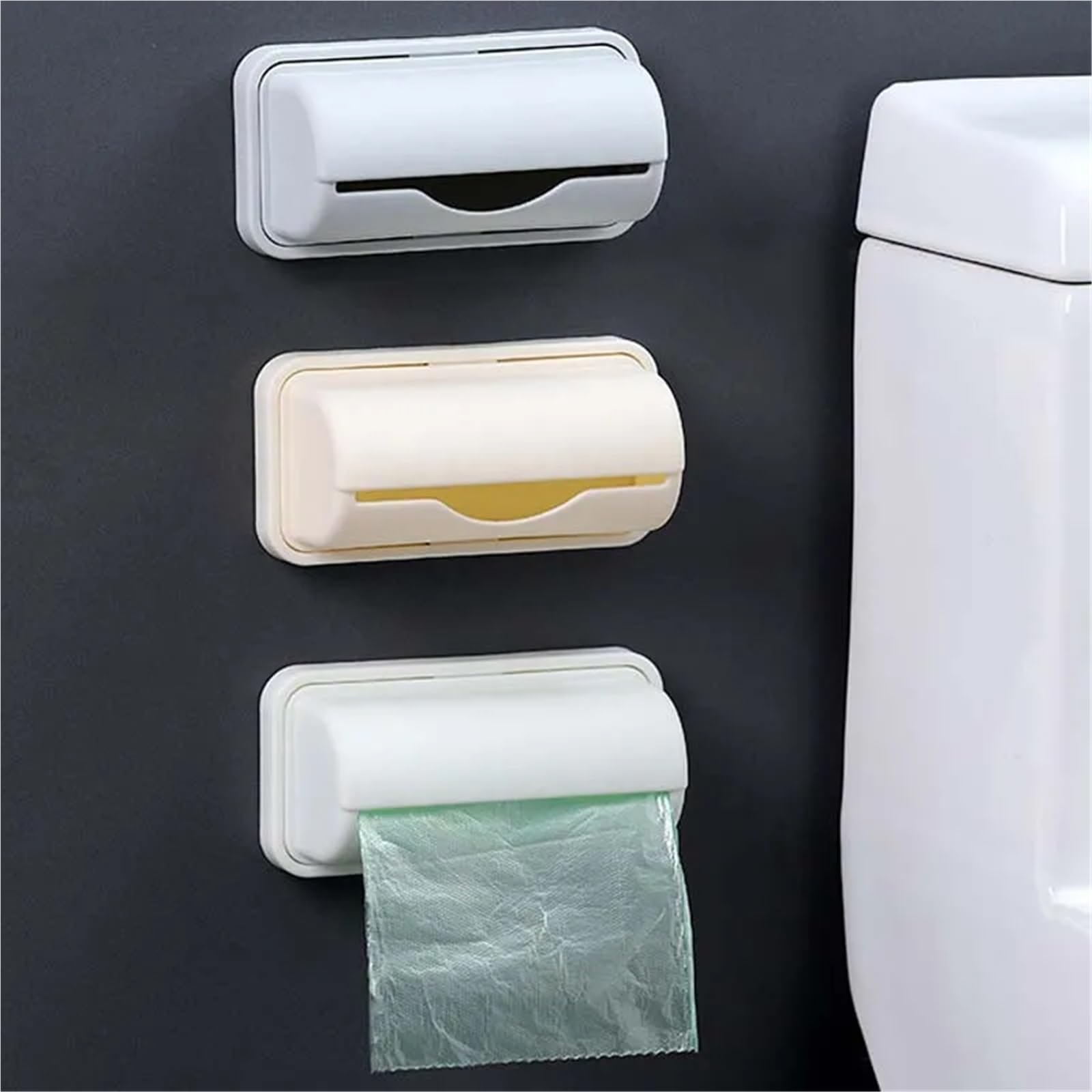 Caja de Almacenamiento Bolsas Basura, Organizador montadas en la Pared, Soporte for contenedor plástico for Cocina y baño, 5 uds(S-Grey)
