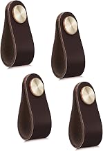 4 Pieces Faux Leather Furniture Handles, Single Hole Cabinet Handles, Vintage Furniture Knobs, Door Knob for Drawers, Wardrobe Bedroom, Kitchen, Bag Decoration (Dark Brown)
