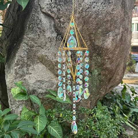 Geometric Crystal SunCatcher Hanging Gold Plated Sun Catcher Crystal Wind Chimes Color Light Capture Rainbow Maker Decorations Wind Chimes Handmade Birthday Gifts Cover