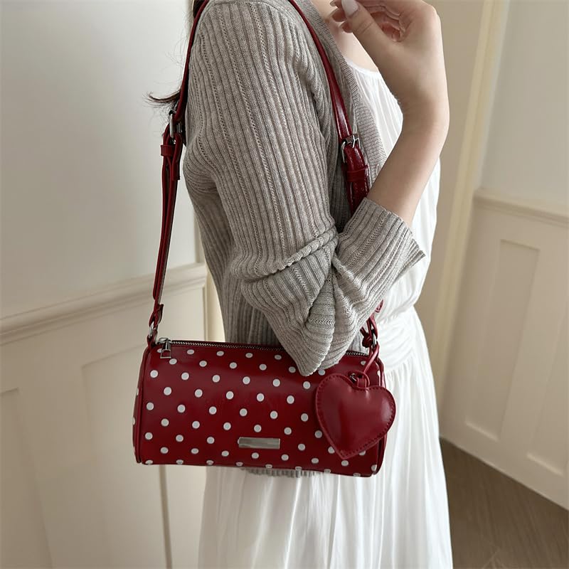 Bolso cruzado cilíndrico de piel sintética para mujer con colgante