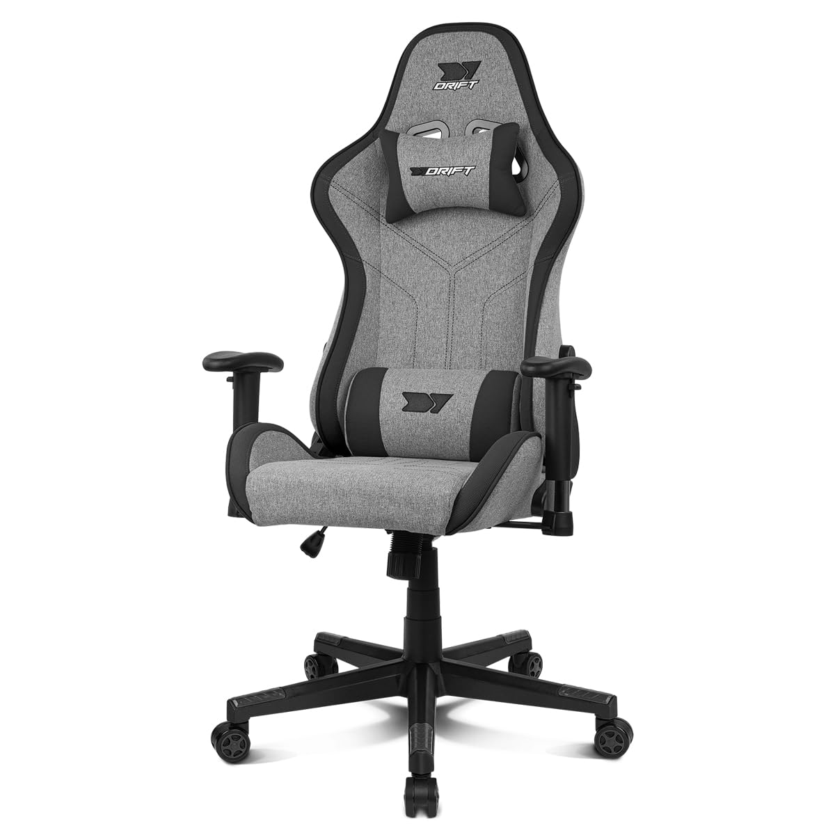 DRIFT GAMING DR90 Pro Ergonomic Gaming Chair with Headrest and Lumbar, 135° Reclining Backrest, Adjustable 2D Arms, Breathable Fabric, Nylon Base and Class 4 Gas Piston – Grey/Black