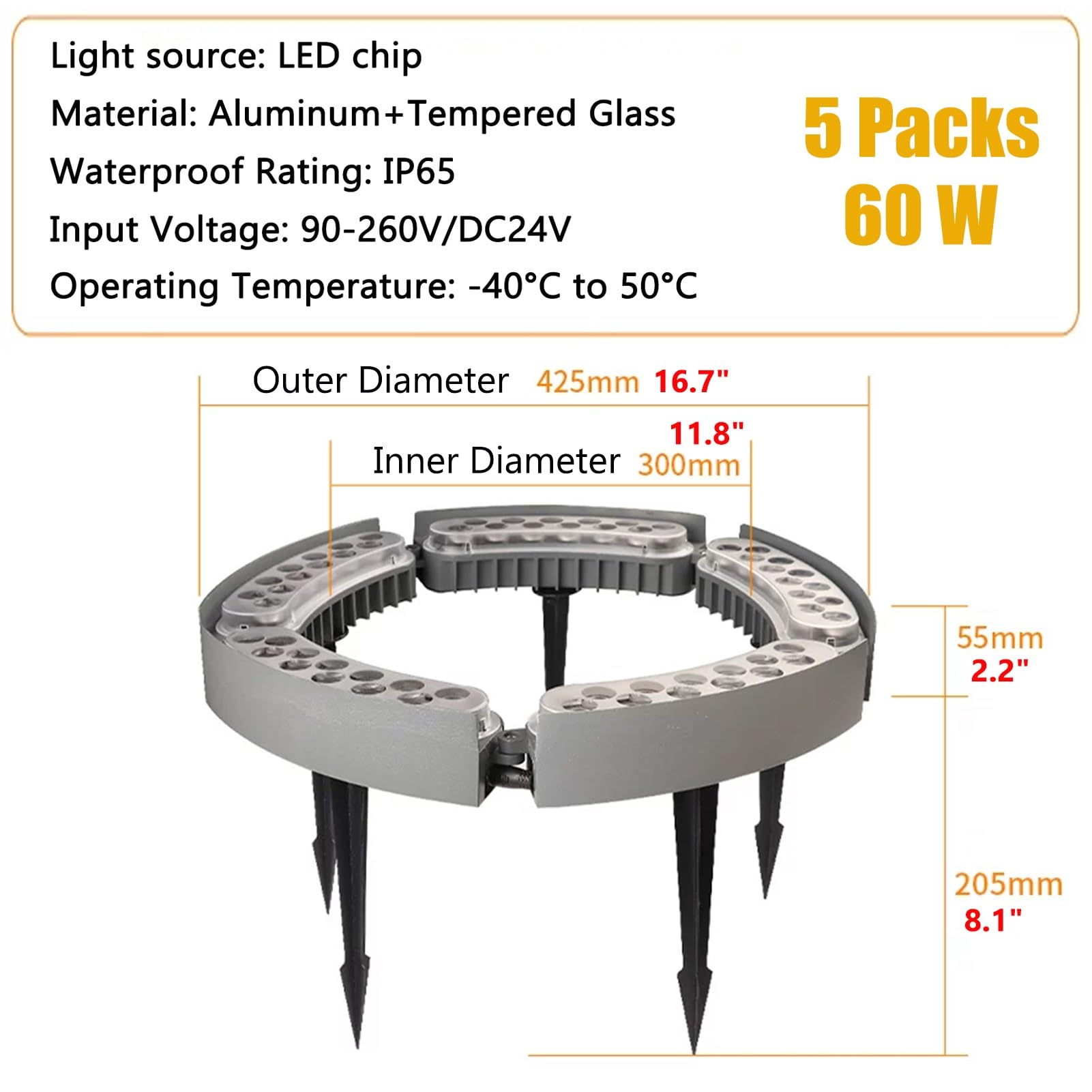 Lampki Choinkowe LED DC 24 V Z Kołkiem Uziemiającym, Wodoodporne Niskonapięciowe Reflektory LED Na Zewnątrz Do Dekoracji Ogrodu(Warm White,5 Packs)