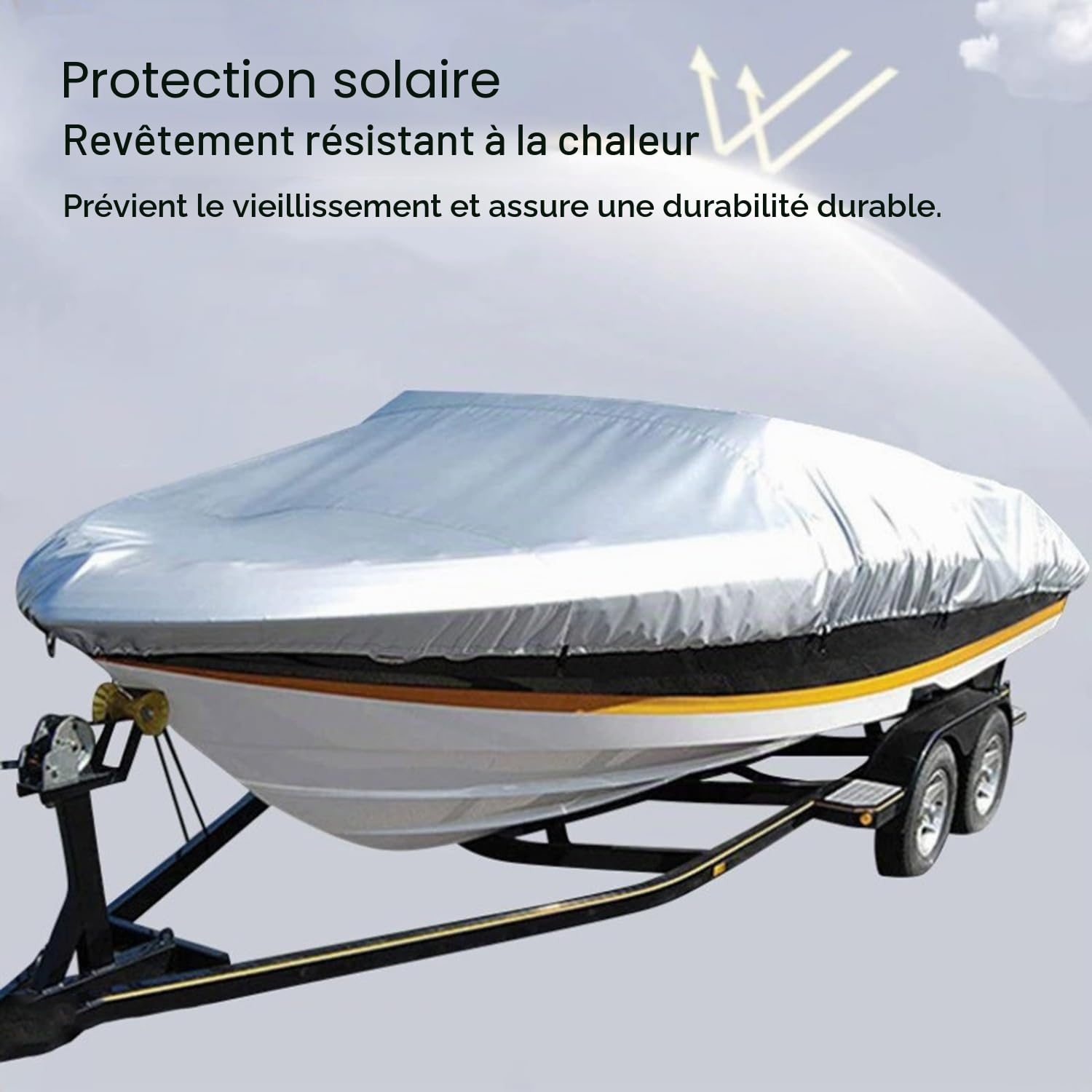 Bâche De Bateau pour Remorque,Très Résistante 210D,Housse De Bateau Imperméable,3 Couches Anti-UV,pour Yacht,Bateau De Pêche,Tri-Coque(Argent) (17-19FT：600 x 300cm)