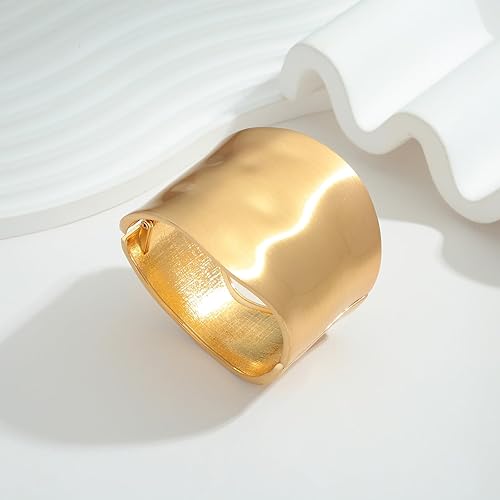 Miniatura 6 de Brazalete grueso de oro para mujer, pulsera ancha dorada martillada, pulsera de muñeca abierta, joyería de Navidad