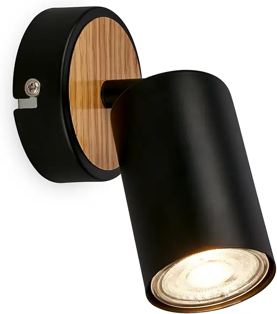 Applique murale design italien pivotante GU10 noir-bois, 8x15,5 cm