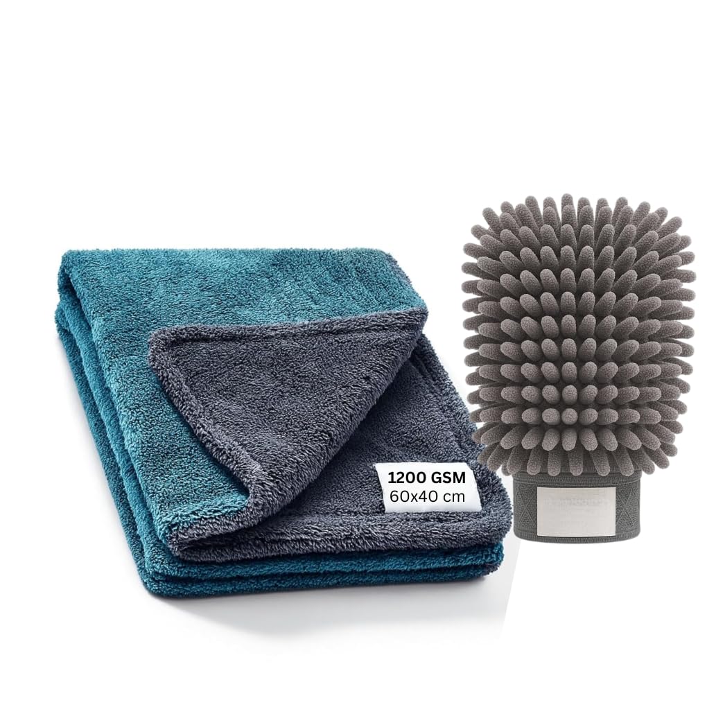 Trendy 1200GSM Microfiber Cleaning Towel - 60x40 cm, Ultra-Soft Chenille Wash Mitt Gloves, Super Absorbent, Scratch-Free, Lint-Free Cloth for Car Detailing, Polishing, Washing, Bike & Home Cleaning(B)-image-2