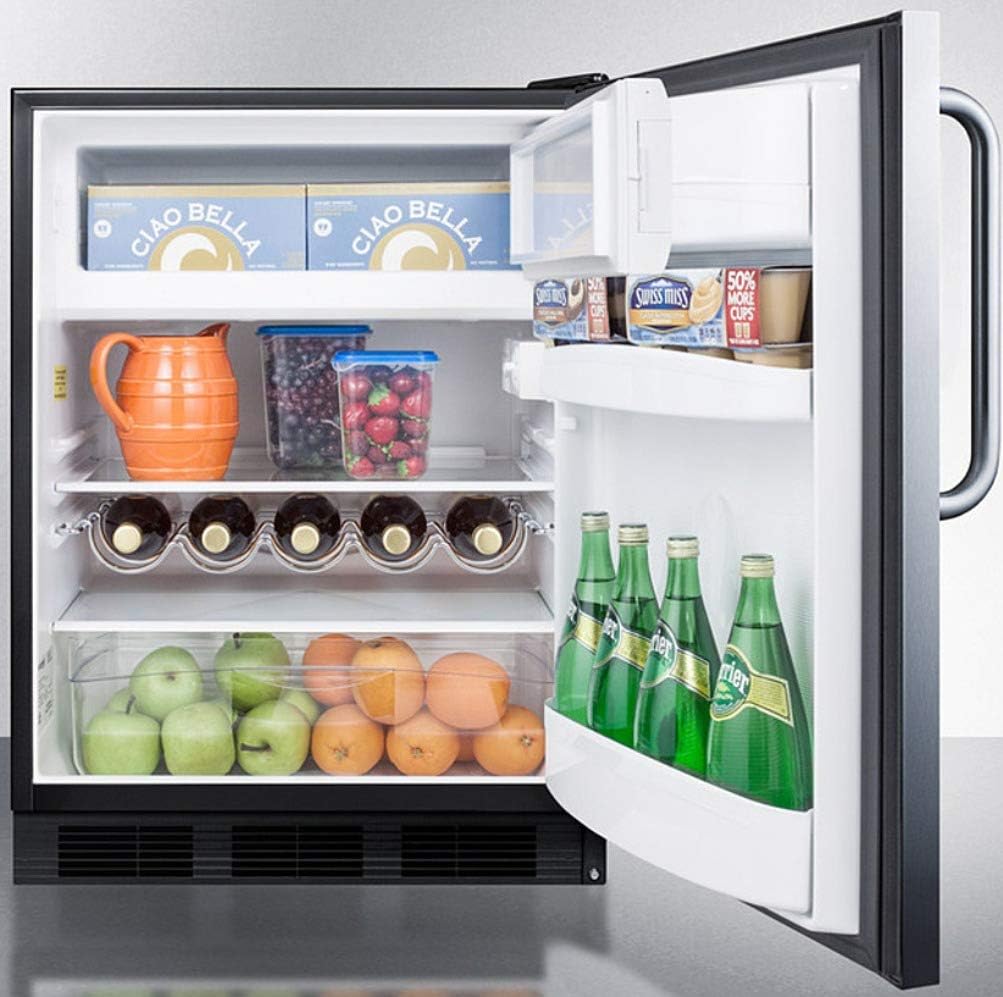 Summit Appliance CT663BKSSTBADA ADA Compliant Freestanding Counter Height Refrigerator-Freezer for Residential Use, Cycle Defrost with Stainless Steel Wrapped Door, Towel Bar Handle and Black Cabinet