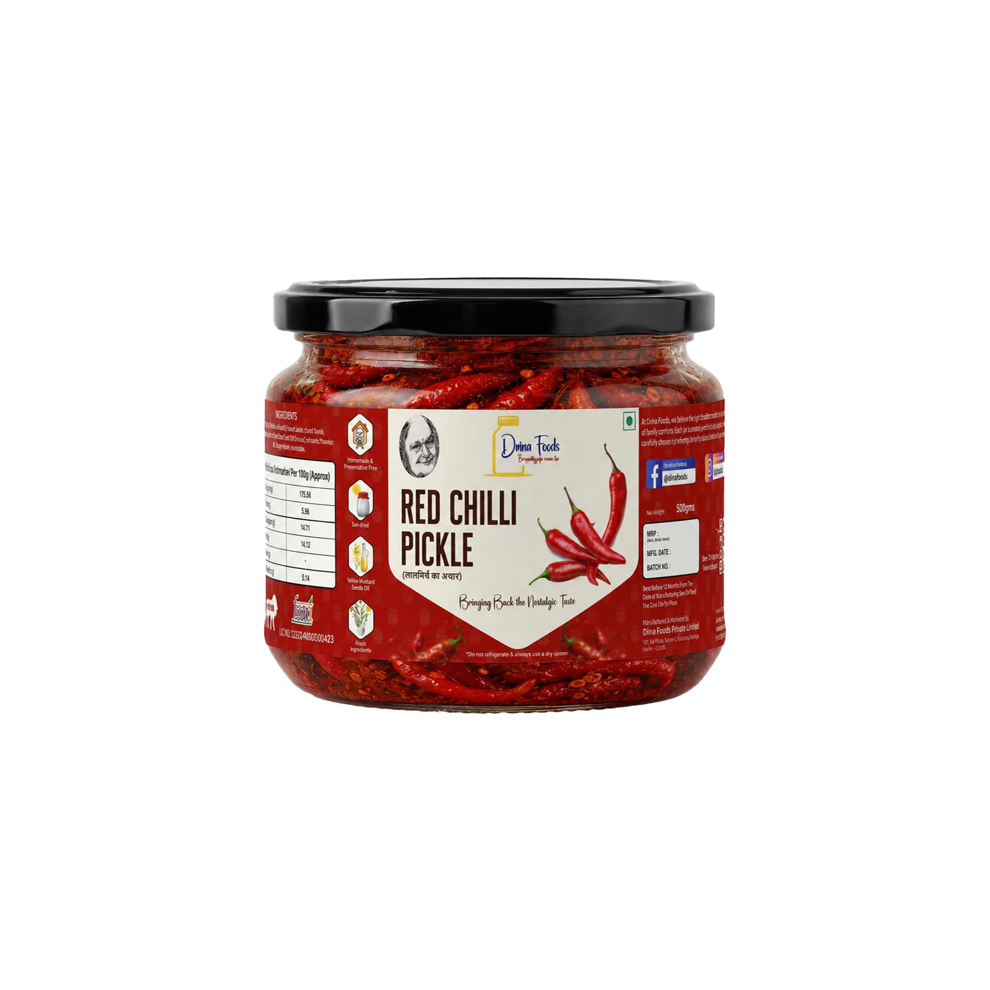 Drina Foods Red Chilli Pickle, Homemade and Preservative Free, Sundried, in Yellow Mustard Oil, 250g-image-14