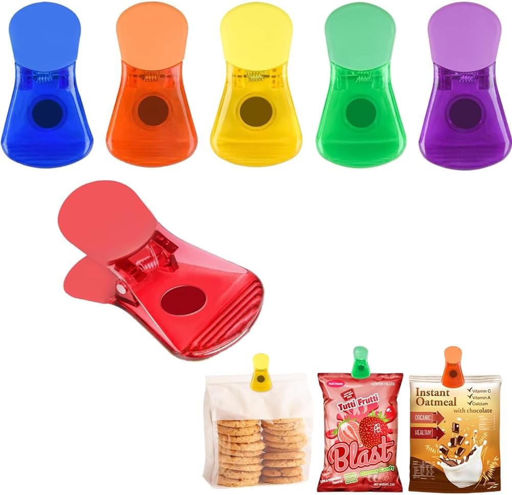 Aowin 6 PCS Bag Clips,Chip Clips,Sealing Clips for Food & Snack Bag,Plastic Magnetic Bag Clips for Food Packages,Kitchen Clips,Snack Clips,Air Tight Seal Grip for Daily Usage Storage Bag (Multicolor)
