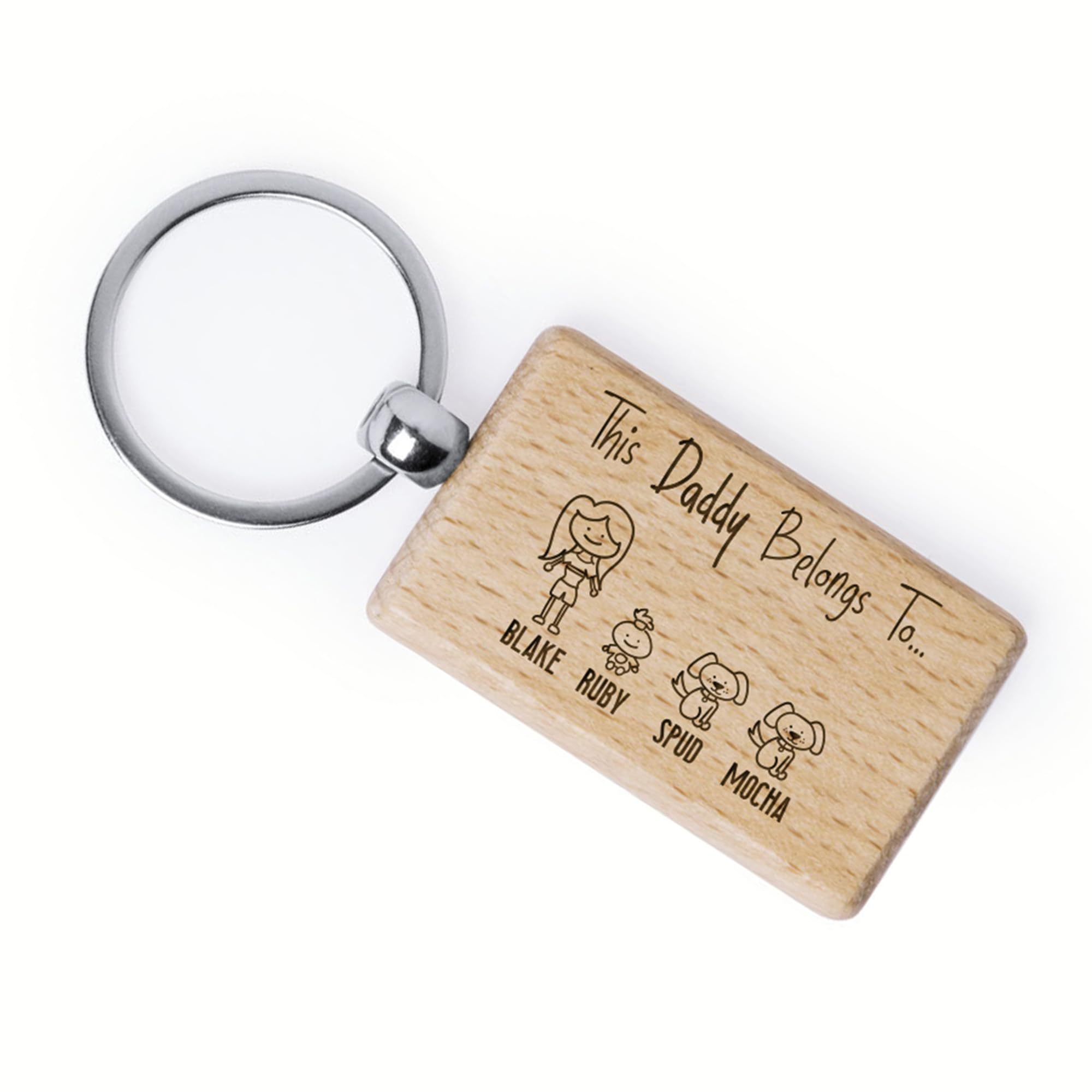 Ebuygb Wood Personalised En Keyring For Dad, This Daddy Belongs, Father's Day Gift, Dad Birthday Gift, Present For Daddy, Engraved Rectangle Keychain