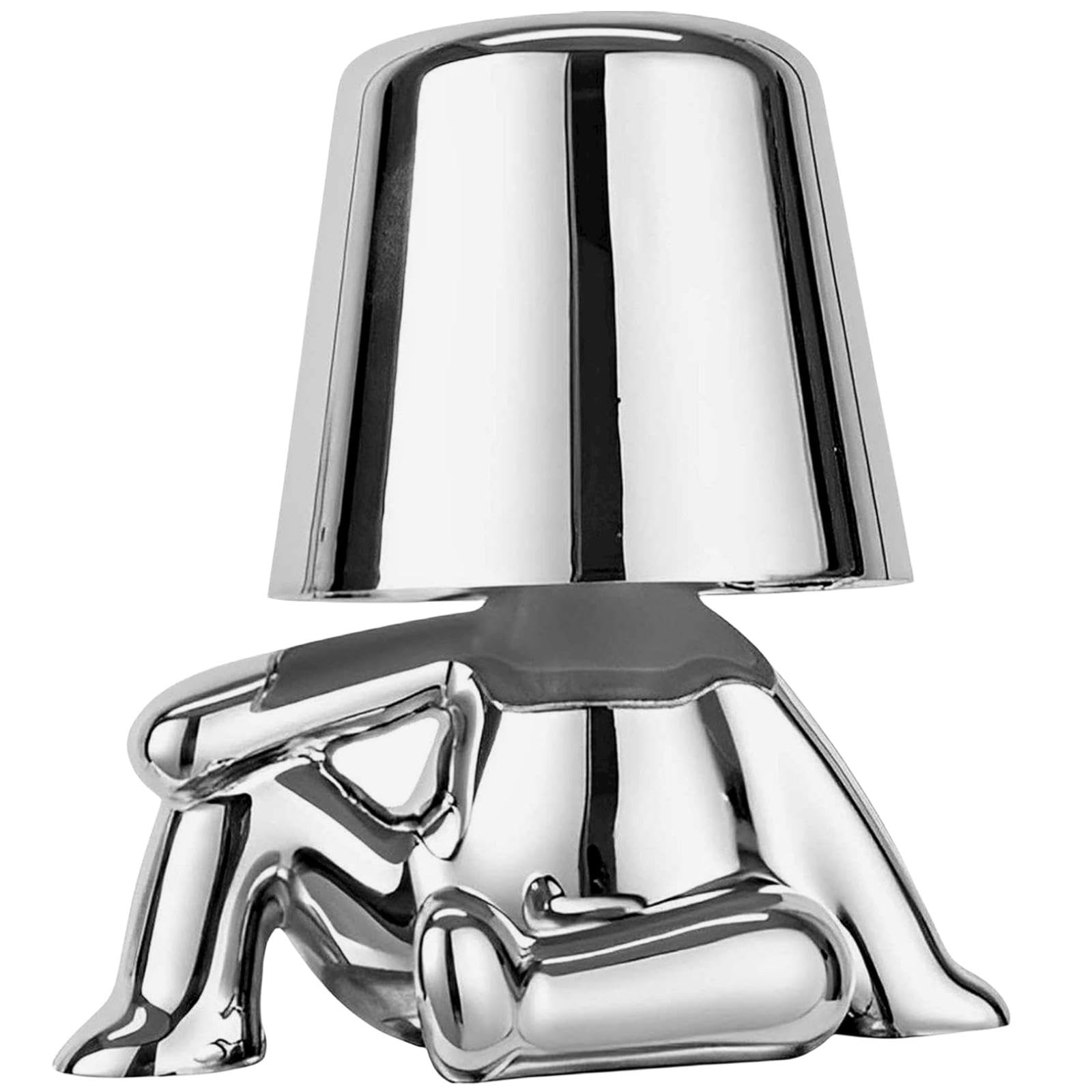 Thinker Lamp Collection, Cordless Table Lamp Silver Mr Statue Cute Desk Lamp Battery Operated Dimmable Touch LED Nightstand Night Light for Bedroom, Living Room, Office (Mr Who)