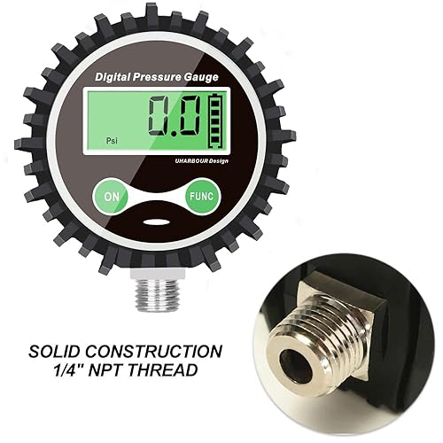 Miniatura 5 de Manómetro digital de gas con conector inferior NPT de 14 pulgadas y protector de goma de Uharbour, 0-200 psi, precisión 1% .F.S.