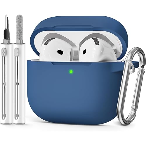 for AirPods 4 Case 2024 Come with Cleaner Kit,Soft Silicone Protective Cover for Apple AirPods 4th Generation Cases with Keychain,Compatible with AirPod 4 Case for Women Men-Midnight Blue