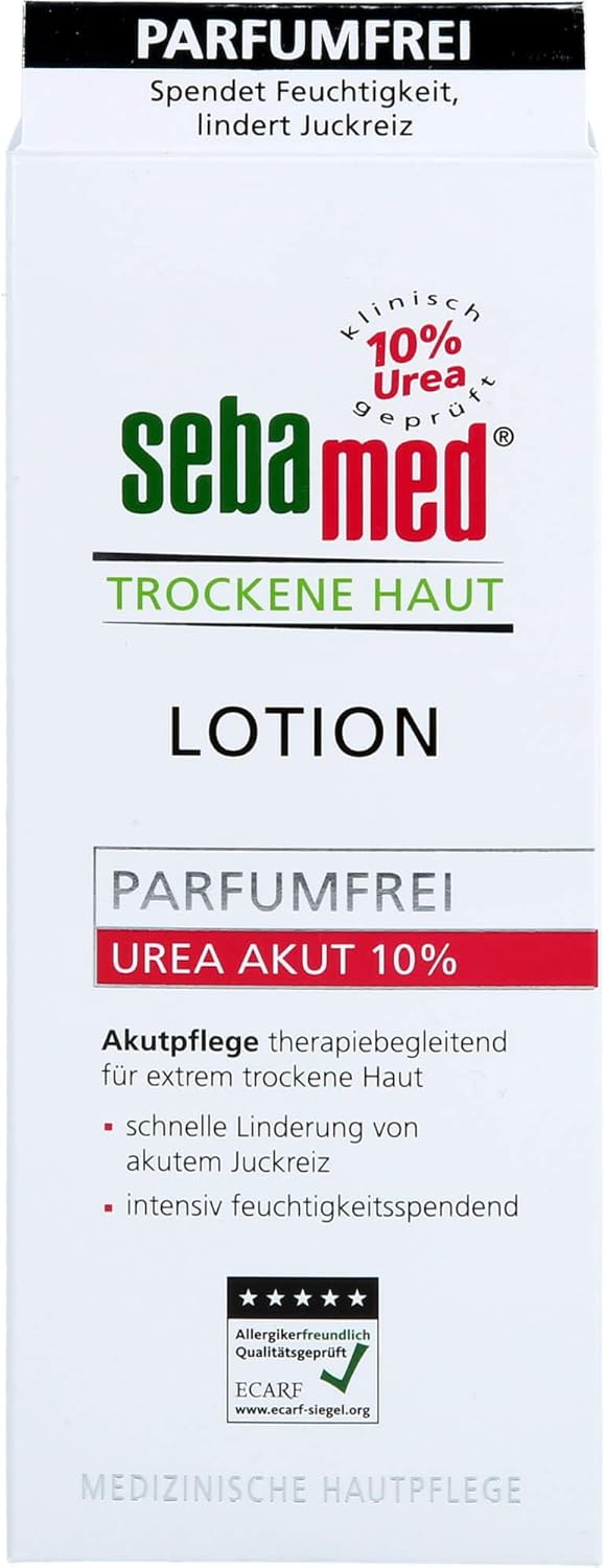sebamed Droge huid ureum acute 10% lotion, zonder geur, vochtinbrengende lotion met zoete amandelolie voor mannen en vrouwen, verlicht merkbaar jeuk en helpt een zeer droge huid glad te maken (200 ml)