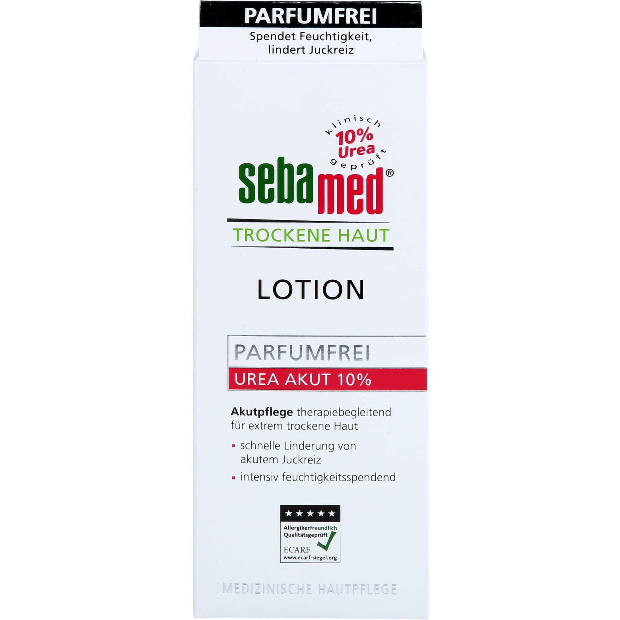sebamed Trockene Haut Urea Akut 10% Lotion parfumfrei, Feuchtigkeits-Lotion mit Süßmandelöl für Männer und Frauen, lindert spürbar Juckreiz und hilft sehr trockene Haut zu glätten (200ml)