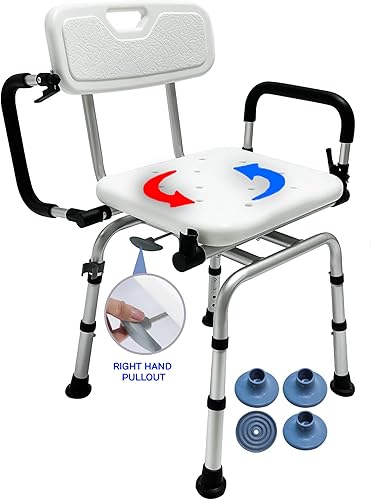 Silla de ducha giratoria resistente de 360 grados con reposabrazos y soporte de espalda, silla de ducha para ducha interior, banco de transferencia