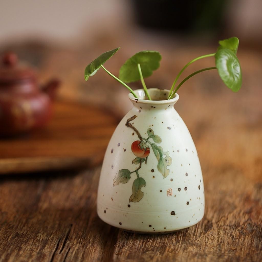 お値下げ　陶器の花瓶 手描き　フラワーベー センターピース用の花瓶 レトロセラミック柿手描き花器中国フラワー