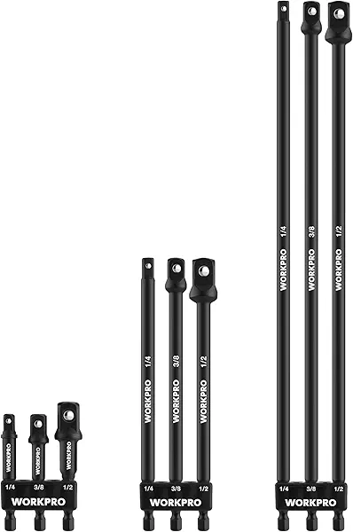WORKPRO 9-Piece Socket Adapter Extension Set, 1/4, 3/8, 1/2-Inch Drive, 1/4-Inch Hex Shank, Impact Grade Extension Bit With Holder For Power Drill & Impact Driver