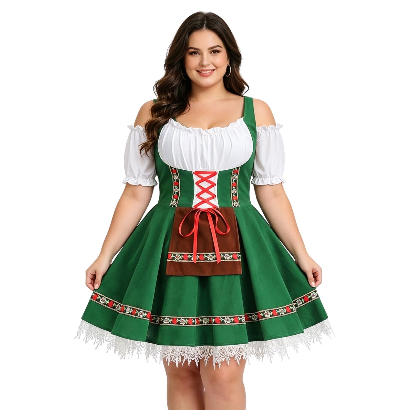 HAPNBCELE Womens Oktoberfest Costume Plus Size, German Dirndl Dress One-Shoulder Beer Festival Bavarian Carnival Halloween (Green, 3X) โ image 1
