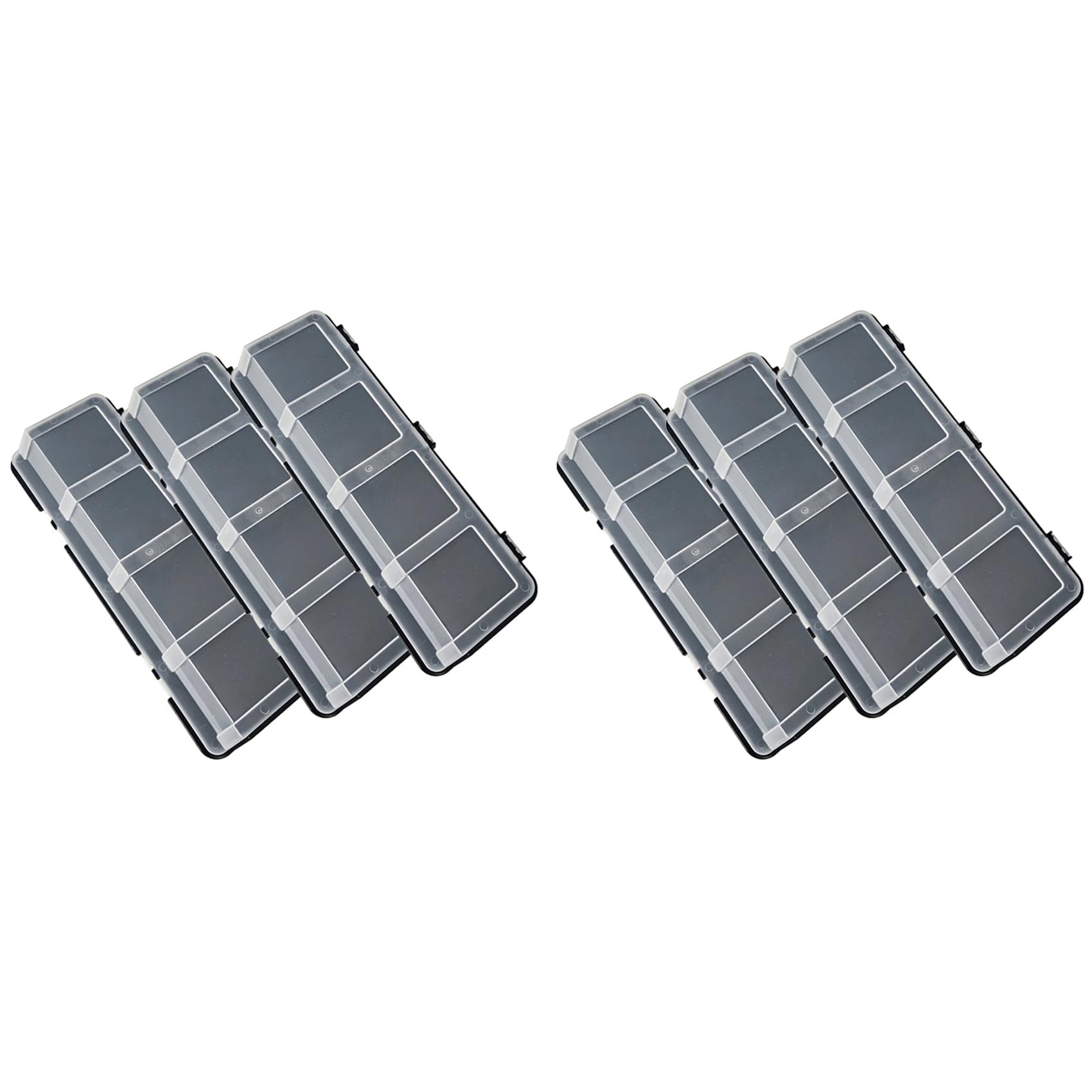 Jnchdghwa Black 6Pcs Parts Storage Box Plastic Organizer Box With 4 Compartment Tool Part Container Bin With Lid Storage Case