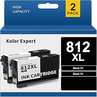 Kolor Expert Remanufactured T812 Black Ink Cartridge Replacement for Epson 812XL 812 XL T812XL for Epson Workforce WF-7840 WF-7820 EC-C7000 WF-7310 Printer (2 Black)