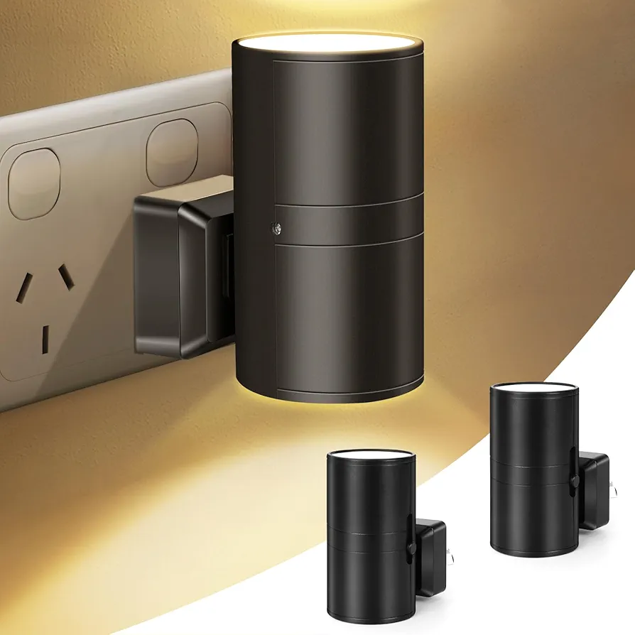 Night Light Plug in, Wanyore LED Night Light with Auto Dusk to Dawn Sensor, 0-100LM Adjustable Brightness, 3000K Kids Night Lights for Bedroom, Kitchen, Corridor, Hallway, Stair (2 Pack)