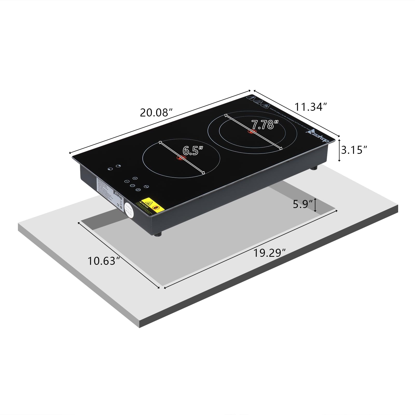 Winado 2 quemadores eléctricos de cerámica de 20 pulgadas, 220-240 V, estufa eléctrica multifunción con 9 niveles de calefacción, temporizador y bloqueo de seguridad para niños, control táctil de