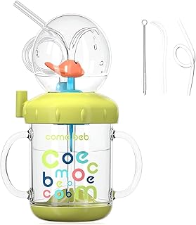 SUNYBRIG Sippy Cup with Straw Spill Proof Weighted Straw Cup for Toddlers with Handles Whale Squirt Water Cup for Baby Drinking Tritan Water Bottle BPA Free Trainer Sippy Cups for 1+ Year Old(7.7oz)