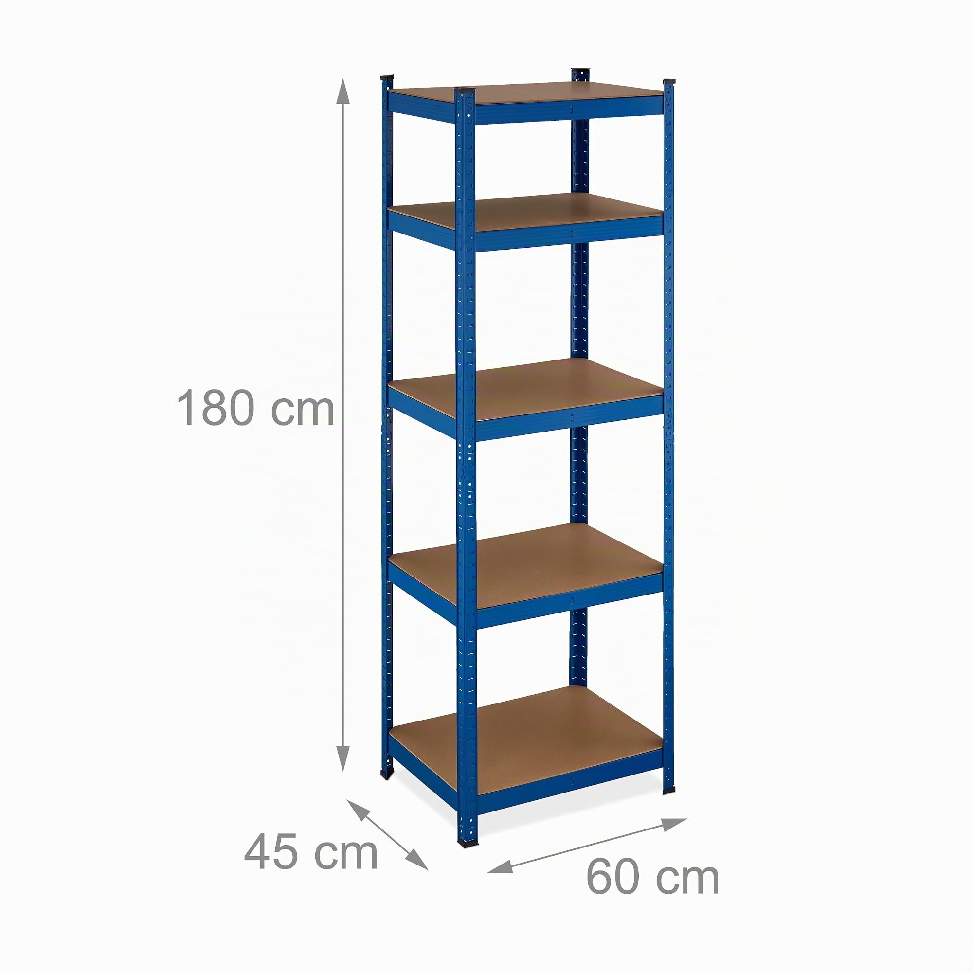 Relaxdays Étagère à Charge Lourde, HxLxP : 180x60x45 cm, jusqu'à 500 kg, 5 Niveaux, Cave, Garage, Stockage, Acier, Bleu